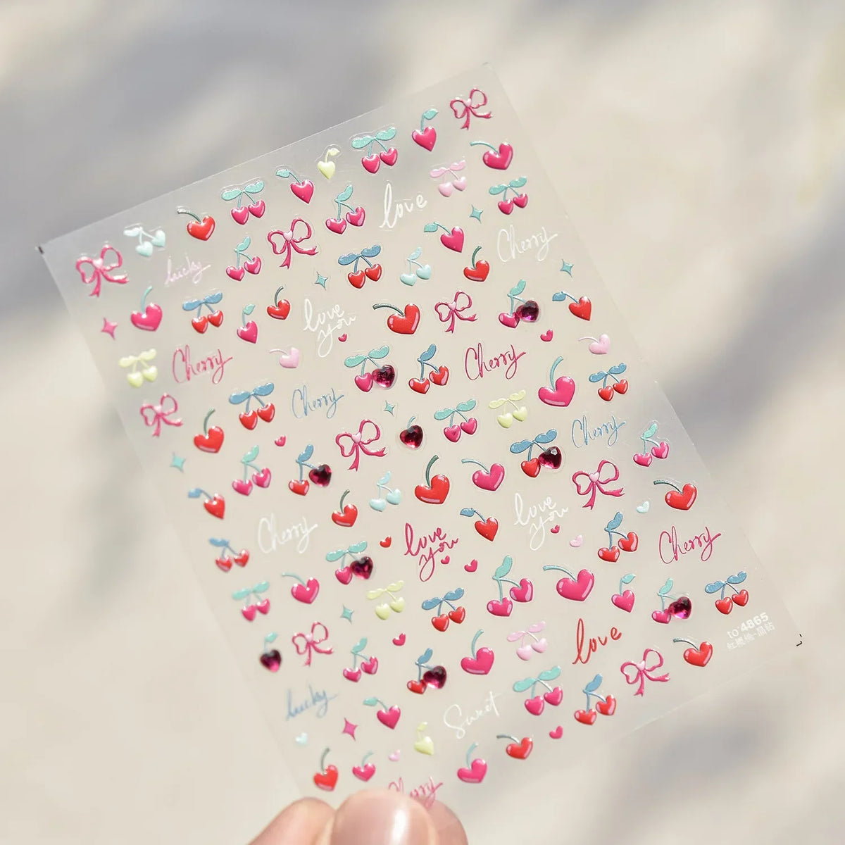 Cute Juicy Red Cherry Bowknot 5D Nail Art Stickers Lovely Shiny Crystal Rhinestone Self Adhesive Decoration Manicure Decal DIY