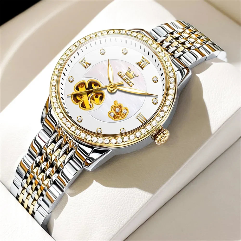 Women's Floral Openwork Automatic Bracelet Watch