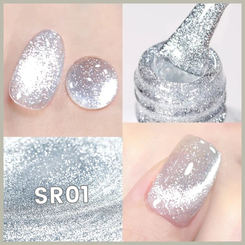 BORN PRETTY 10ml Silver Shining Reflective Cat Magnetic Gel Nail Polish Crystal Glitter Soak Off UV LED Nail Art Gel Varnish