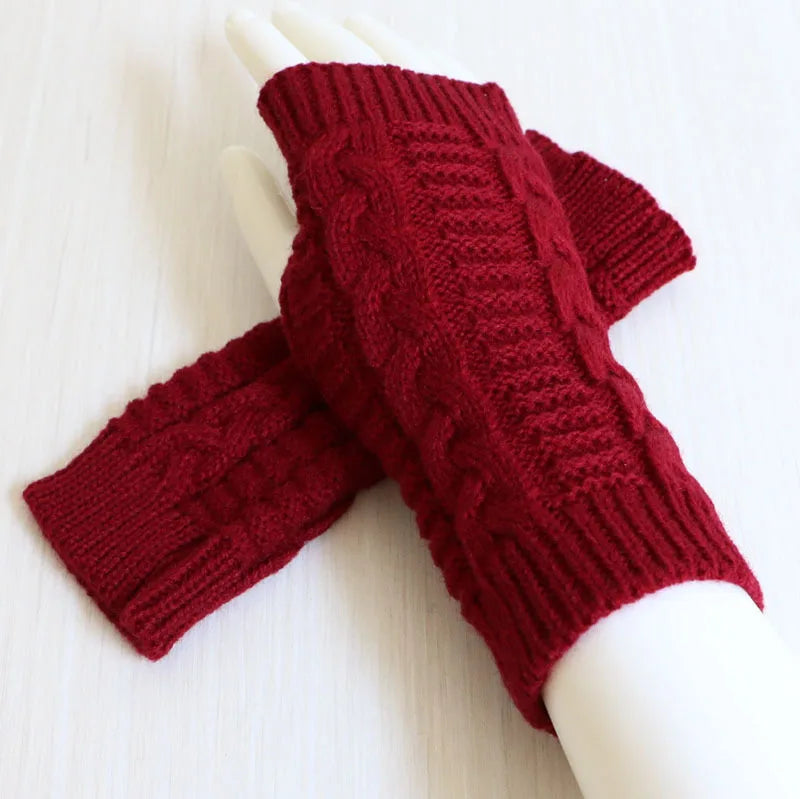 Women Stylish Hand Warmer Winter Gloves Arm Crochet Knitting Faux Wool Mitten Warm Fingerless Glove Twist Pattern Women Gloves