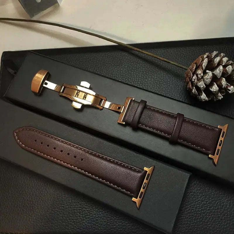 Apple Watch Leather Band with Metal Folding Clasp