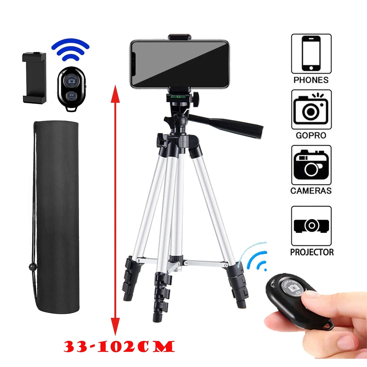 Tripod For Phone 100cm Video Recording Phone Tripod Stand with Bluetooth Remote Universal Camera Phone Photography Stand