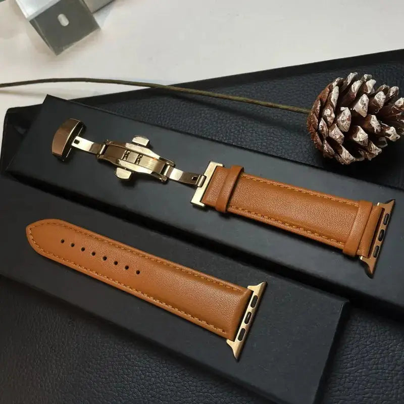 Apple Watch Leather Band with Metal Folding Clasp
