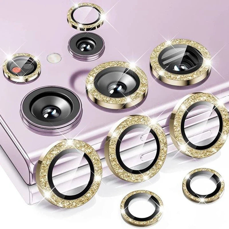 Glitter Camera Glass for Samsung Galaxy S24 Ultra , S23 Ultra , S22 Ultra , S24 Protective Lens Ring Screen Protector