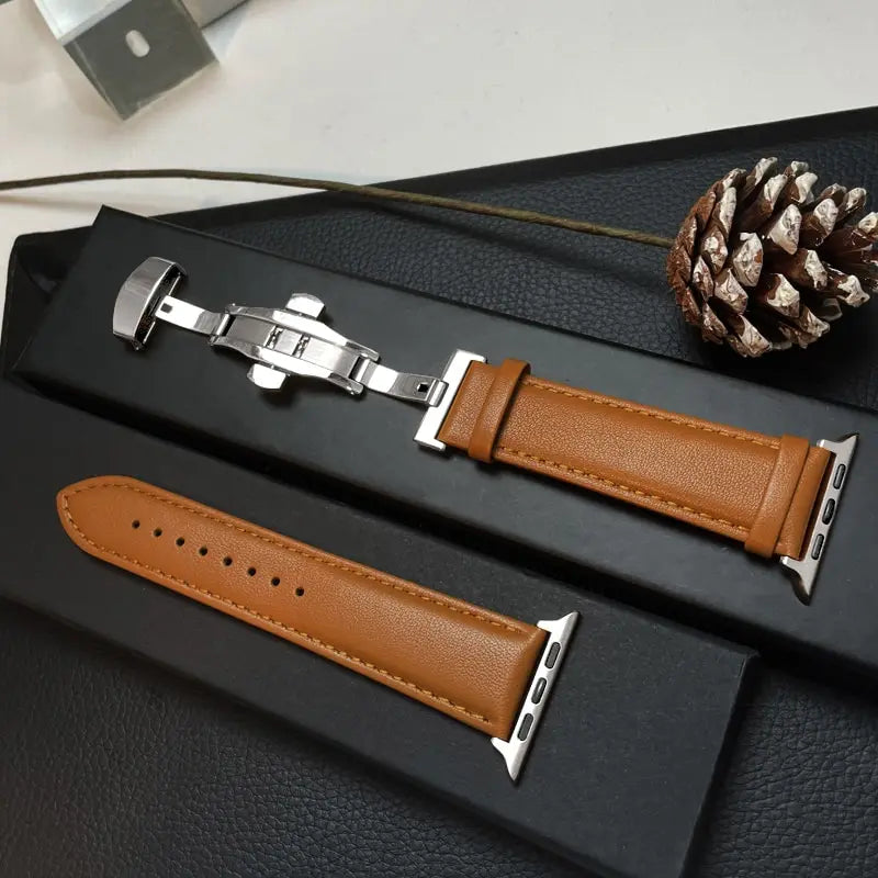 Apple Watch Leather Band with Metal Folding Clasp