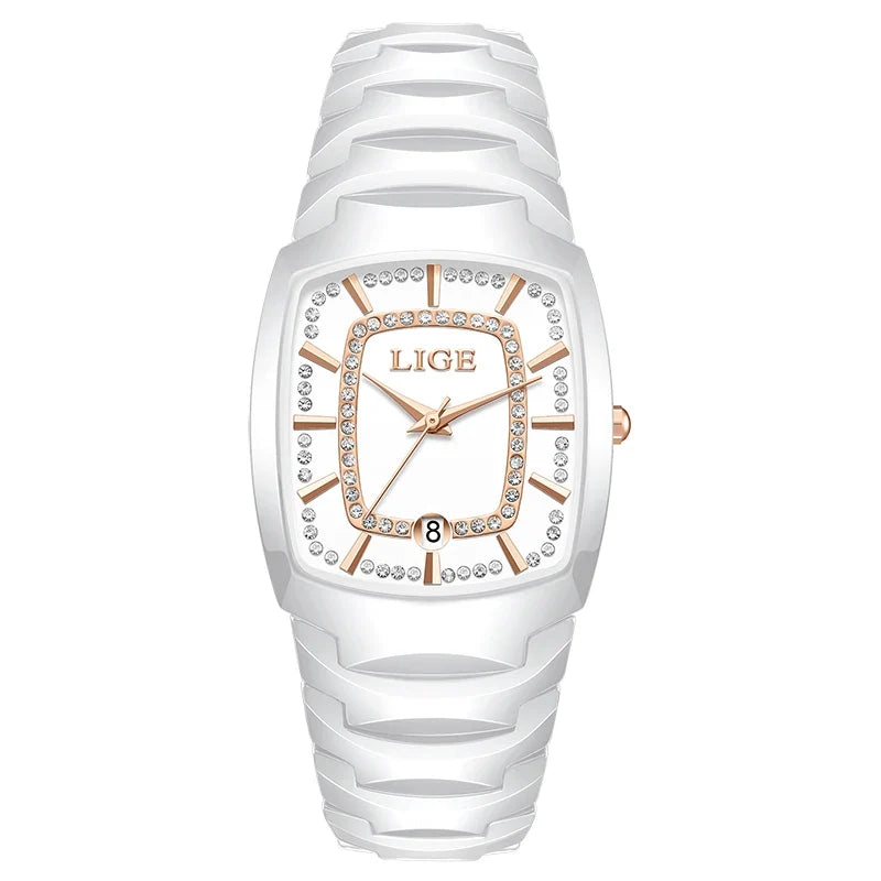 Women's Ceramic Tonneau Crystal Dial Watch