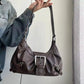 HEONYIRRY Maillard Style Retro Small Bag Spicy Girl Y2K Wasteland Vintage Leather Shoulder Armpit Bag - Zipper Closure