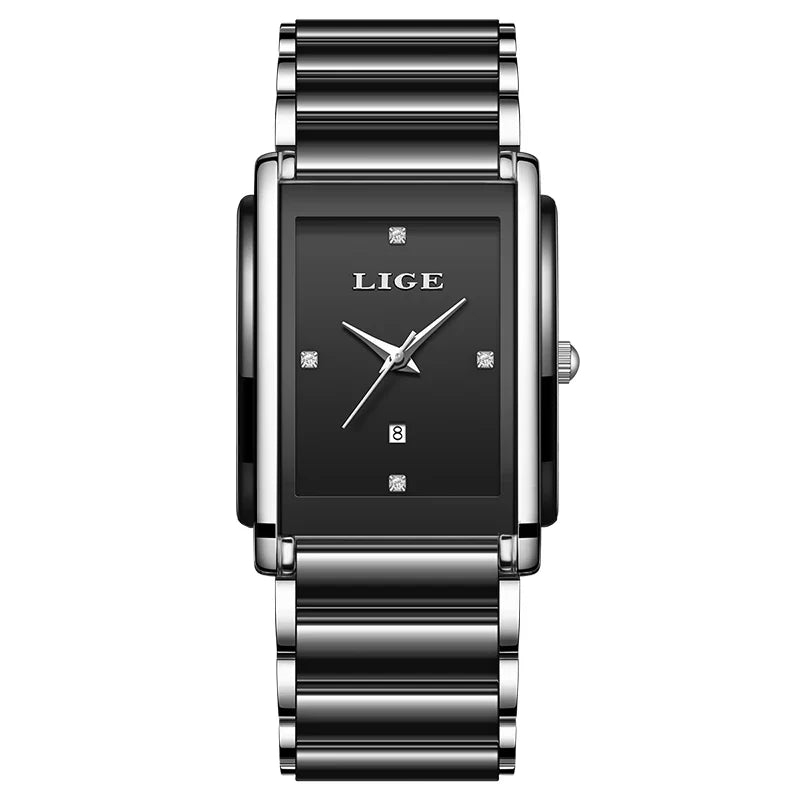 Women's Rectangular Ceramic Quartz Date Watch
