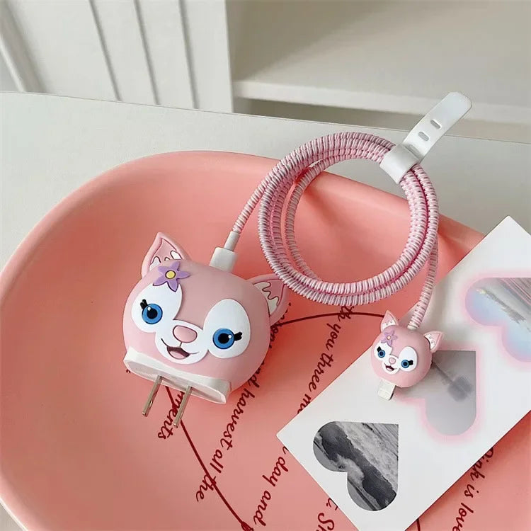 4Pcs/set Cable Protector for iPhone / iPad 18W/20W Charger Protection Cute Cartoon Protector Spring Cable Winder Accessories