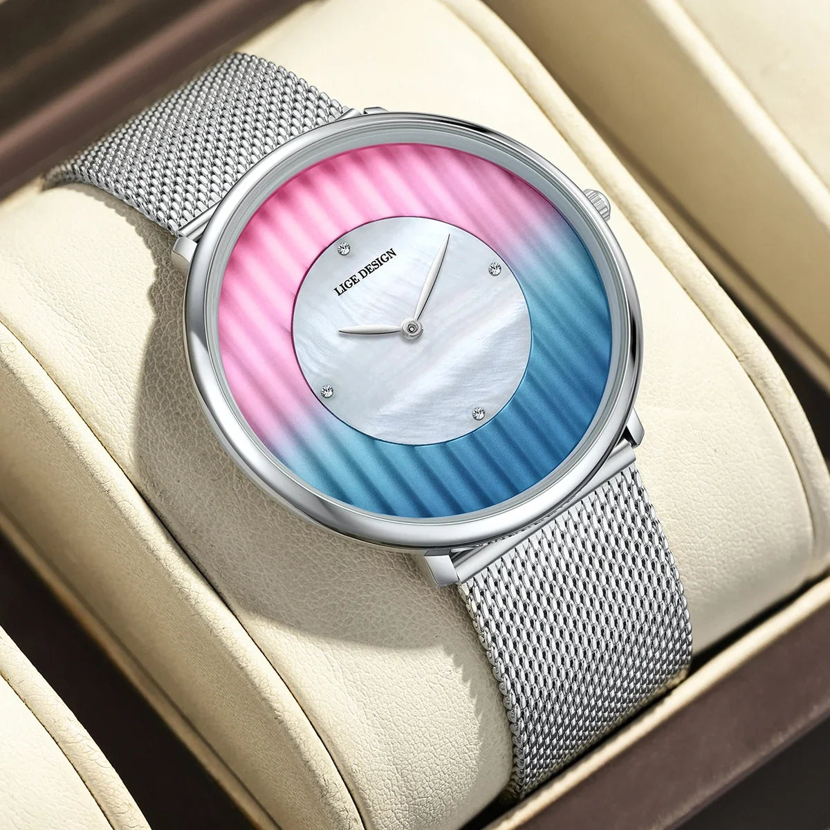 Women's 41mm Gradient Pearl-Effect Dial Mesh Quartz Watch