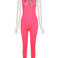 Women Tracksuit Slim Elastic High Print Figure Zipper Jumpsuit Y2K Sports