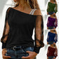 Woman Tshirts Long Sleeve Solid Colour Sexy Off Shoulder Tops Casual Streetwear T-shirt