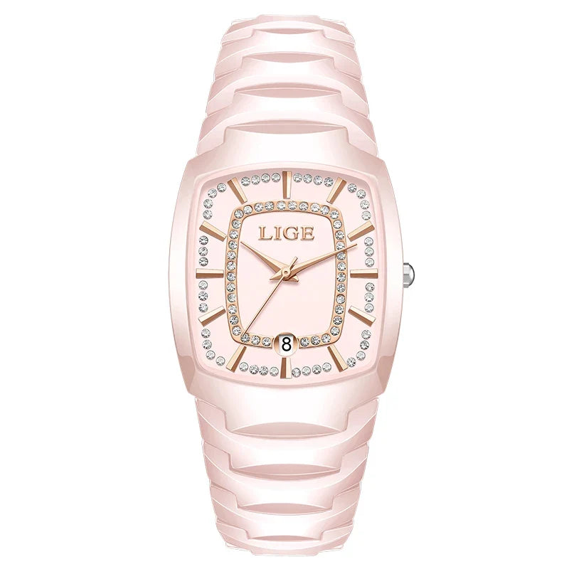 Women's Ceramic Tonneau Crystal Dial Watch