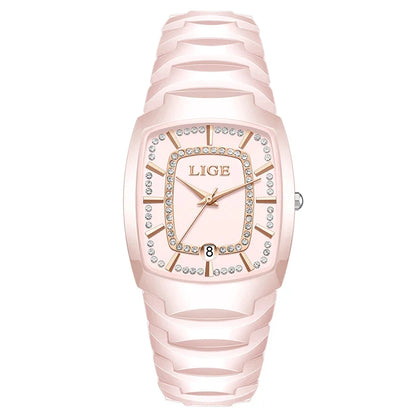 Women's Ceramic Tonneau Crystal Dial Watch