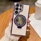 Luxury Glitter Mirror for Magsafe Case for Samsung Galaxy S24 Ultra S23 S22 Plus Bracket Stand Diamond Plating Transparent Cover
