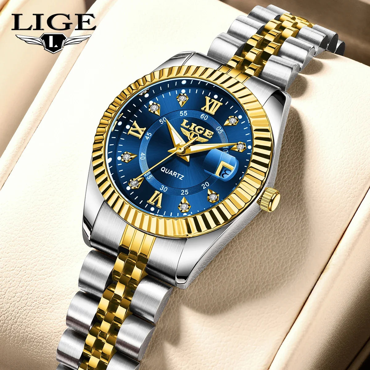 Women's 27mm Fluted Bezel Quartz Date Watch