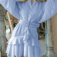 Belt plaid batwing long sleeve women dress summer Office ruffle shirt mini  A-line dress
