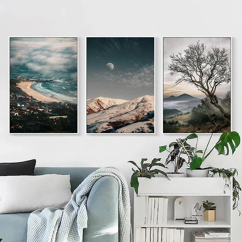 Nature Landscape Picture Wall Art Silk Painting Nordic  Modern Scenery Art Home Decor Poster and Print for Living Room Design