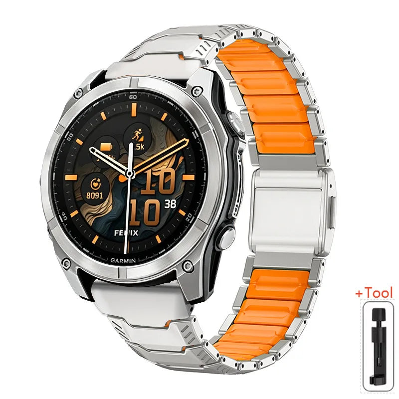 Garmin QuickFit 22/26mm Two-Tone Metal Link Band with Magnetic Clasp