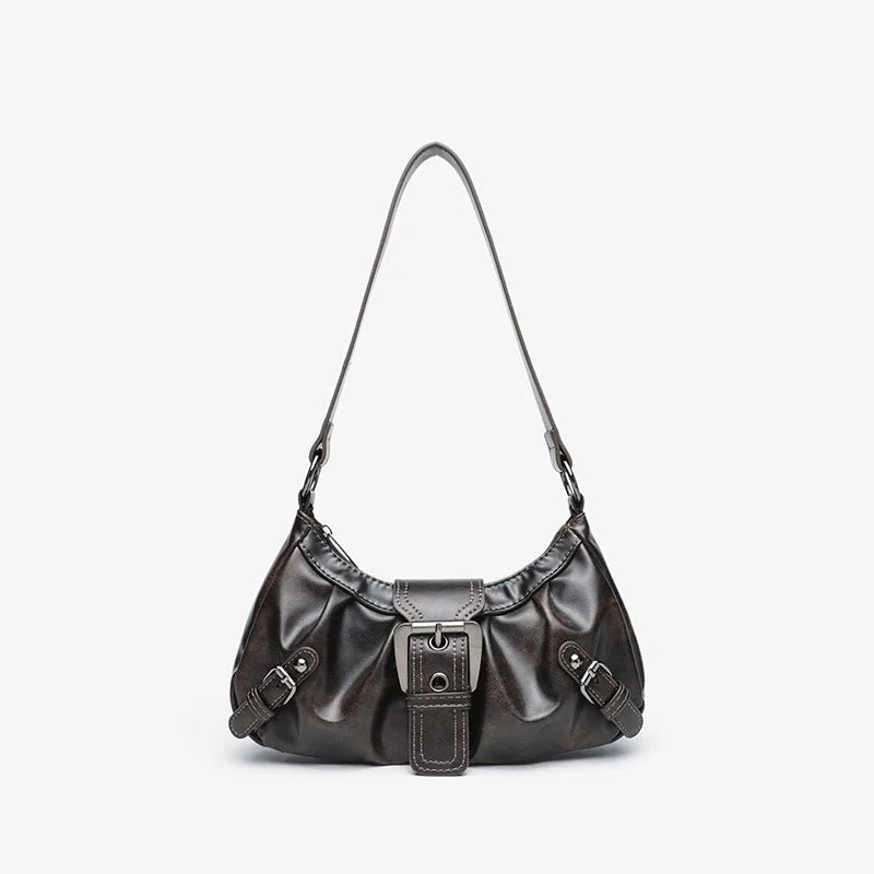 HEONYIRRY Maillard Style Retro Small Bag Spicy Girl Y2K Wasteland Vintage Leather Shoulder Armpit Bag - Zipper Closure