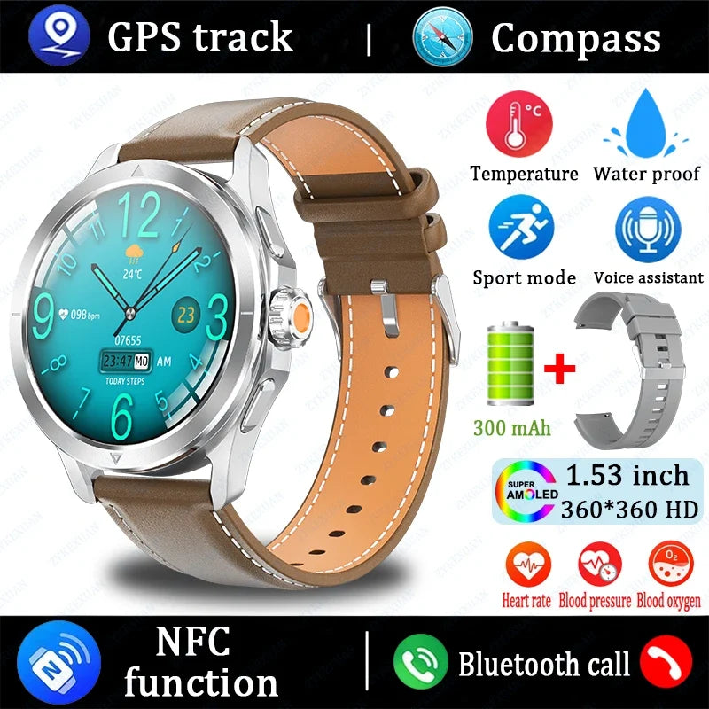 2025 New S4 Ultra Outdoor Sports Smart Watch Men AMOLED Screen NFC GPS Compass Heart rate Waterproof Bluetooth Call SmartWatch