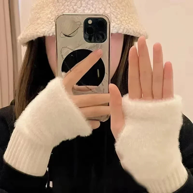 Women's Long Fleece Winter Gloves, Soft Warm Hand Warmer with Elastic Cuffs, Comfortable Cold Weather, Outdoor & Casual Wear