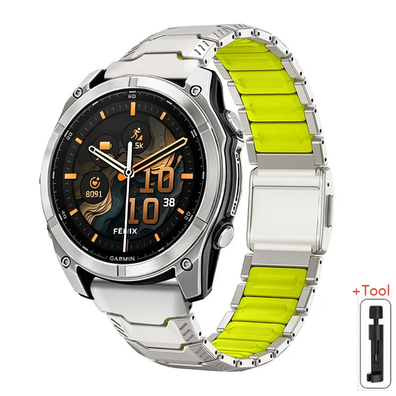 Garmin QuickFit 22/26mm Two-Tone Metal Link Band with Magnetic Clasp
