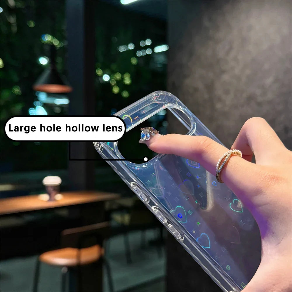 Gradient Laser Love Heart Pattern Clear Phone Case For Google Pixel 9 9Pro XL 9A 8 8Pro 8A Glitter Transparent Shockproof Cover