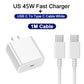 45W PD Charger For Samsung Galaxy S24 S23 S22 Type C Quick Charge USB C to Type C Cable Fast Charging Mobile Phone Wall Adapter
