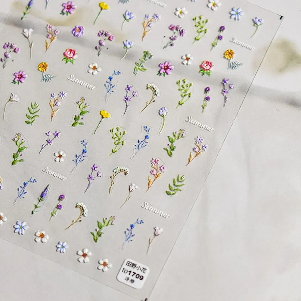1pc Flower Nail Stickers Summer Floral Leaf Plant 5D Embossed Nail Slider Decals Self-Adhesive Nail Art Supplies Manicure Decor