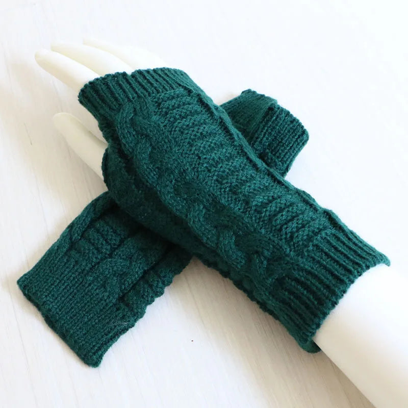 Women Stylish Hand Warmer Winter Gloves Arm Crochet Knitting Faux Wool Mitten Warm Fingerless Glove Twist Pattern Women Gloves