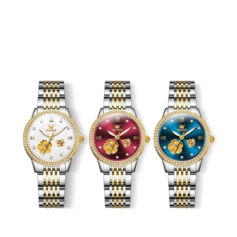 Women's Floral Openwork Automatic Bracelet Watch