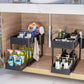 Two-level Pull-down Sink Shelving Sliding Cabinet Basket Shelving Storage Shelf Hanging Cup Bathroom Kitchen Shelving