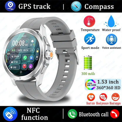 2025 New S4 Ultra Outdoor Sports Smart Watch Men AMOLED Screen NFC GPS Compass Heart rate Waterproof Bluetooth Call SmartWatch