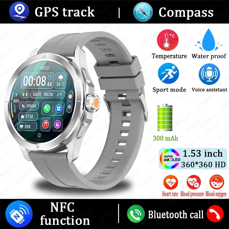 2025 New S4 Ultra Smart Watch Men Blood Oxygen Heart rate Compass Waterproof NFC GPS Tracking Bluetooth Call Sport Smartwatch