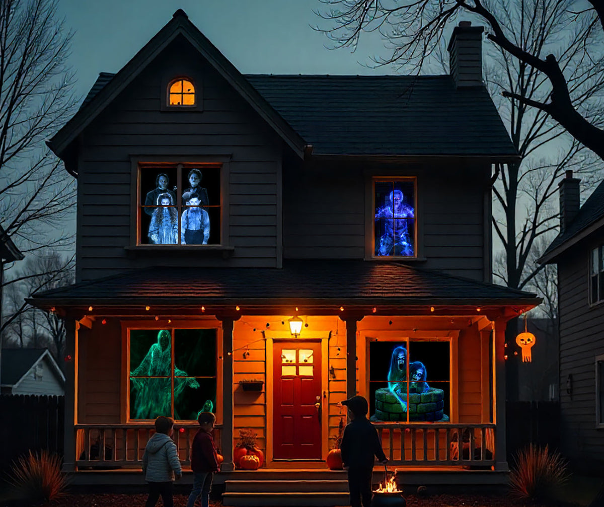 HoliScapes® USB Projector Kit - Spooky Halloween Hollusion + Projector + 5.5 ft x 9 ft Projection Screen