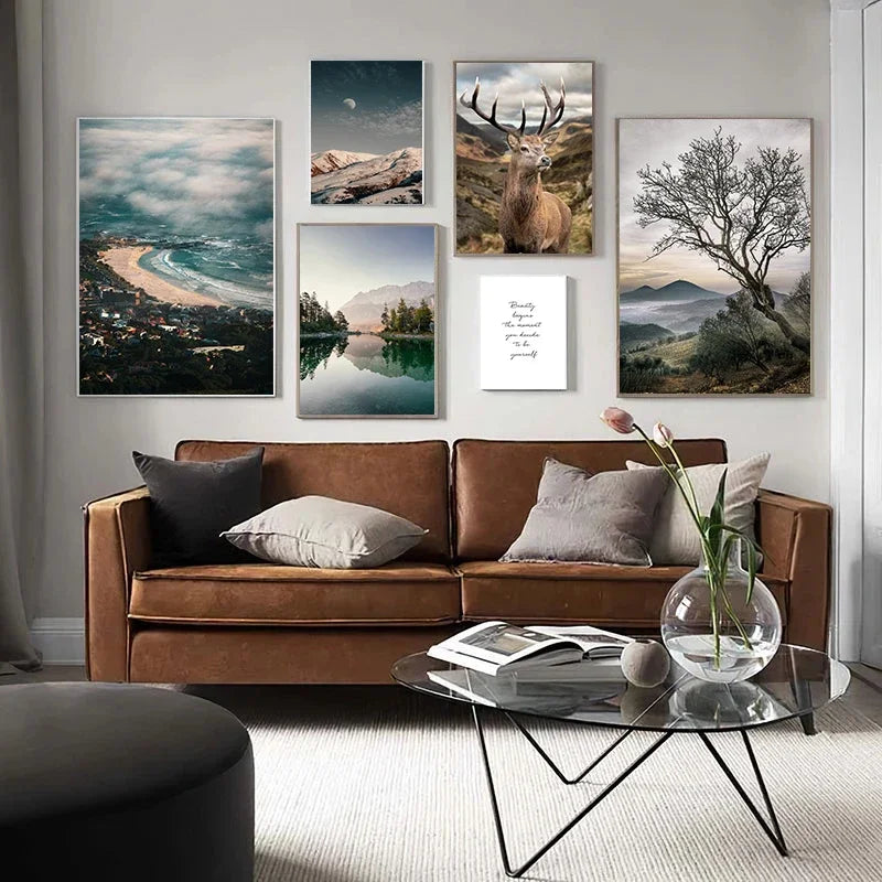 Nature Landscape Picture Wall Art Silk Painting Nordic  Modern Scenery Art Home Decor Poster and Print for Living Room Design