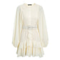 Belt plaid batwing long sleeve women dress summer Office ruffle shirt mini  A-line dress