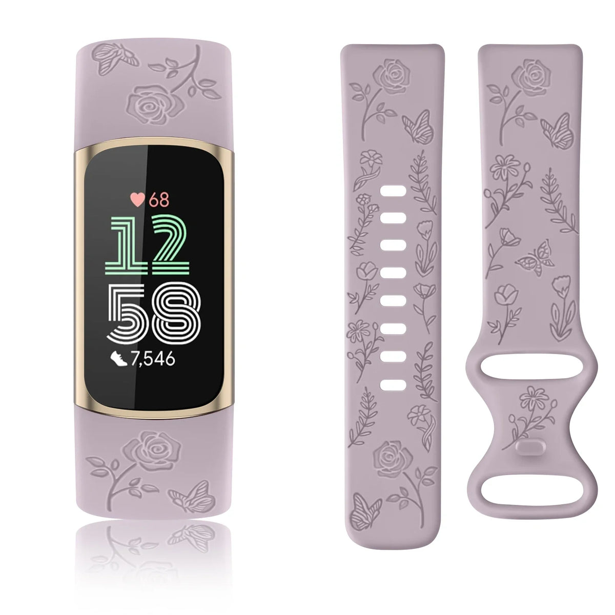 Fitbit Charge 5 & 6 Floral Engraved Band, Soft TPU