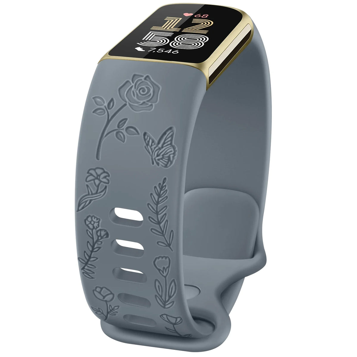 Fitbit Charge 5 & 6 Floral Engraved Band, Soft TPU