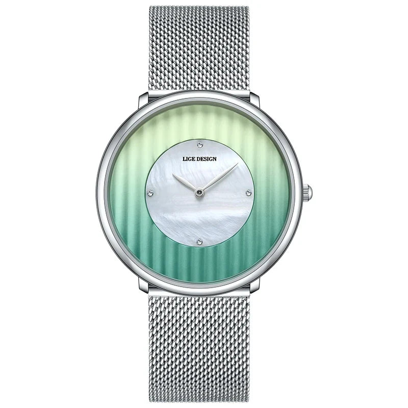 Women's 41mm Gradient Pearl-Effect Dial Mesh Quartz Watch