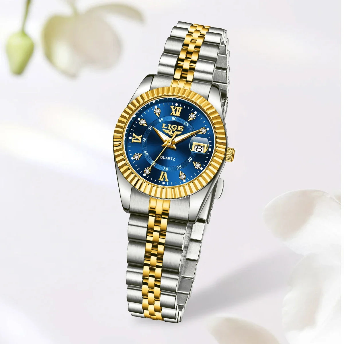 Women's 27mm Fluted Bezel Quartz Date Watch