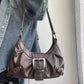 HEONYIRRY Maillard Style Retro Small Bag Spicy Girl Y2K Wasteland Vintage Leather Shoulder Armpit Bag - Zipper Closure