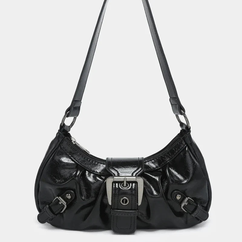 HEONYIRRY Maillard Style Retro Small Bag Spicy Girl Y2K Wasteland Vintage Leather Shoulder Armpit Bag - Zipper Closure