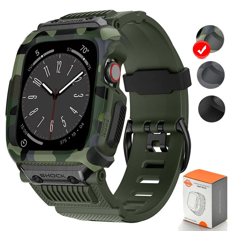 Apple Watch Rugged Rubber Band with Case, Camo or Black