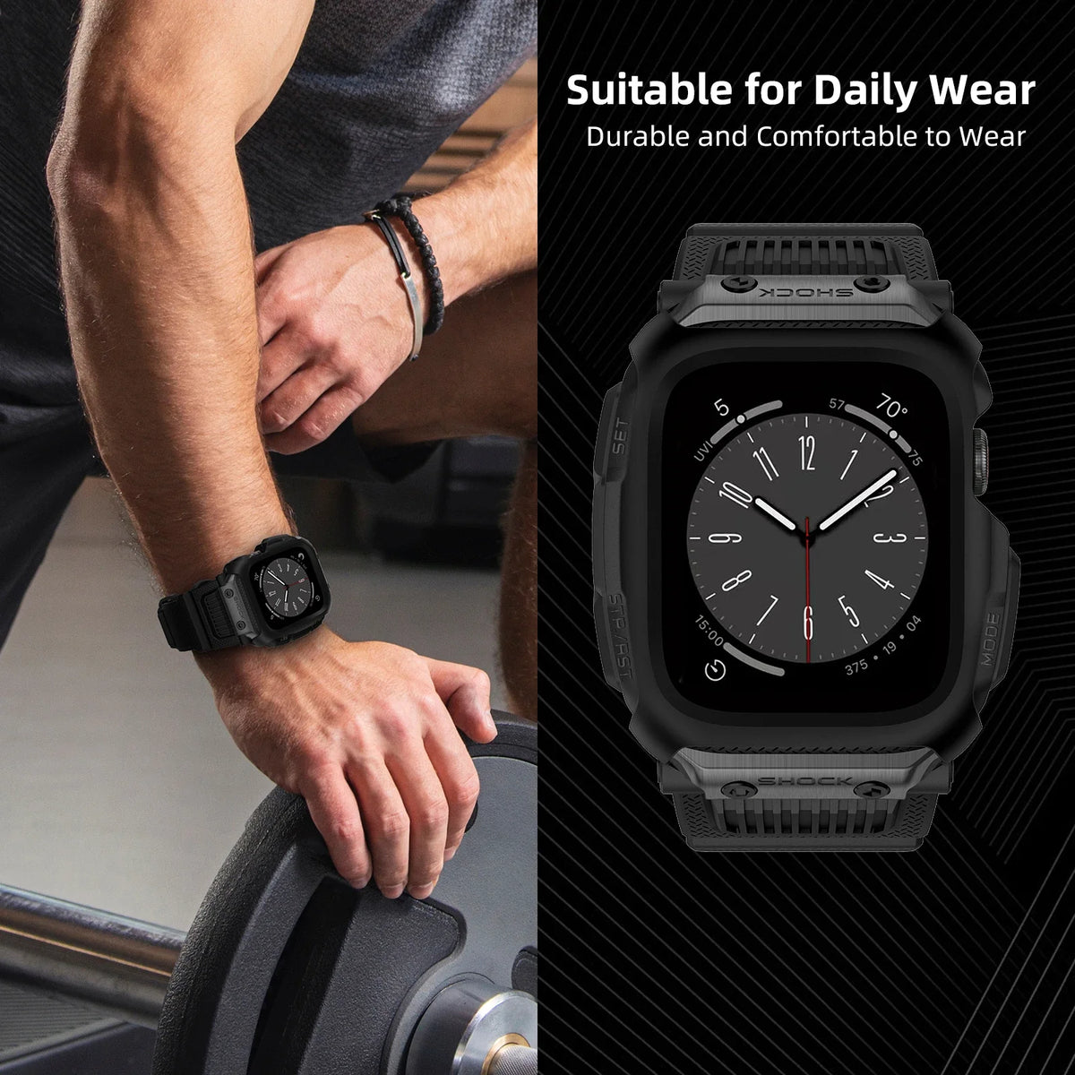 Apple Watch Rugged Rubber Band with Case, Camo or Black