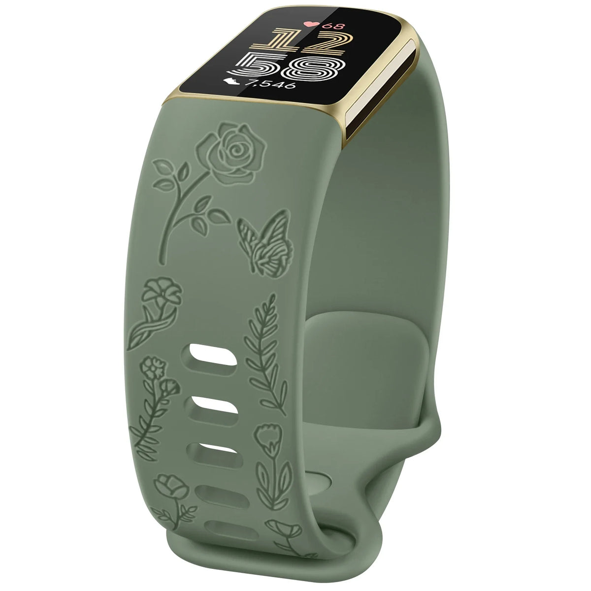 Fitbit Charge 5 & 6 Floral Engraved Band, Soft TPU