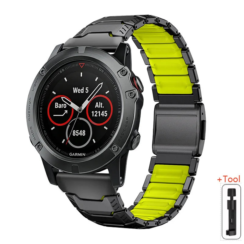 Garmin QuickFit 22/26mm Two-Tone Metal Link Band with Magnetic Clasp