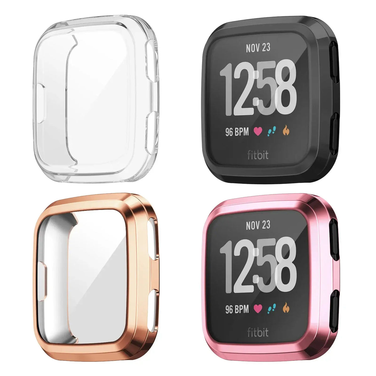 Fitbit Versa 4, 3, 2 & Sense 2 Case with Built-In Screen Protector