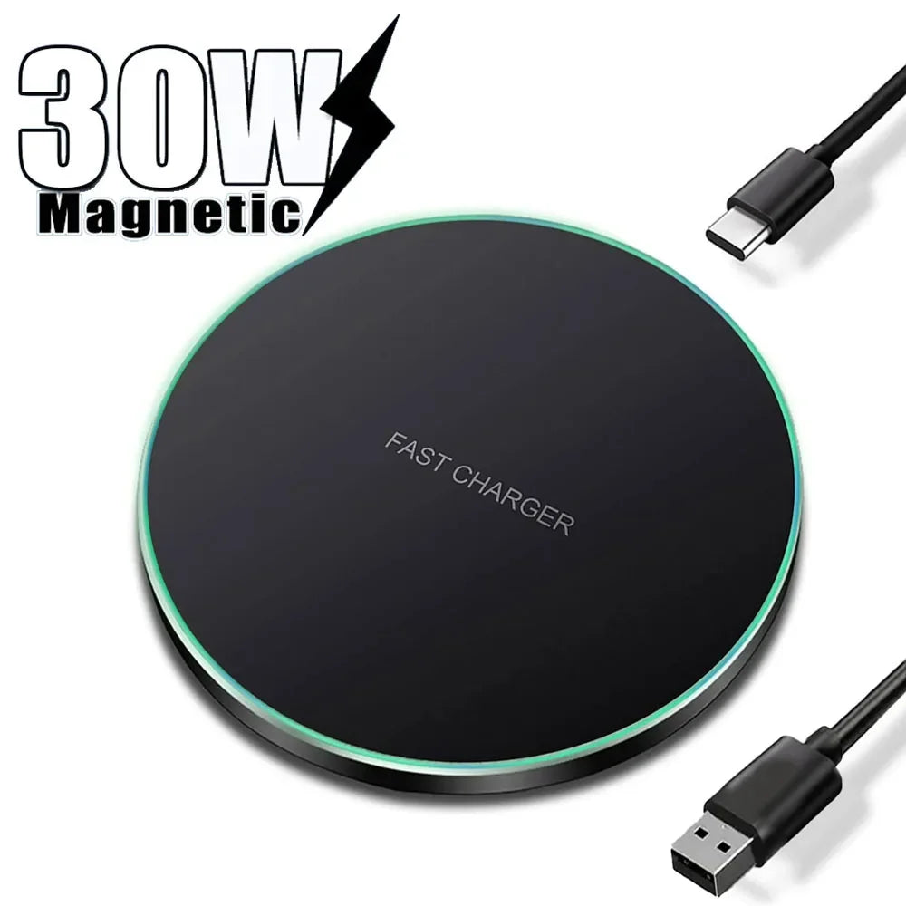 30W Wireless Charger Pad for iPhone 15 14 13 12 Pro Max X Samsung Xiaomi Phone Qi Chargers Induction Fast Charging Dock Station